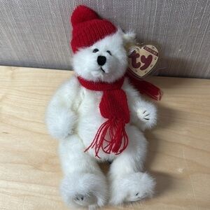 Vintage 1993 TY Attic Treasures Peppermint‎ white Christmas Santa  Bear